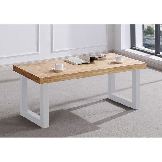 Hefbare salontafel van eikenhout en metaal in licht naturel en wit, 120 x 60 x 47,5/62,5 cm | zolder