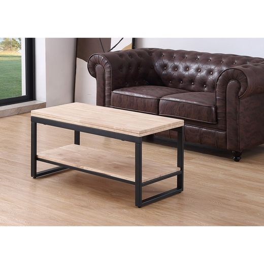 Stolik kawowy z podnoszonym blatem z dębu i metalu w kolorze jasnego naturalnego i czarnego, 100 x 45/90 x 47/62 cm | Steve