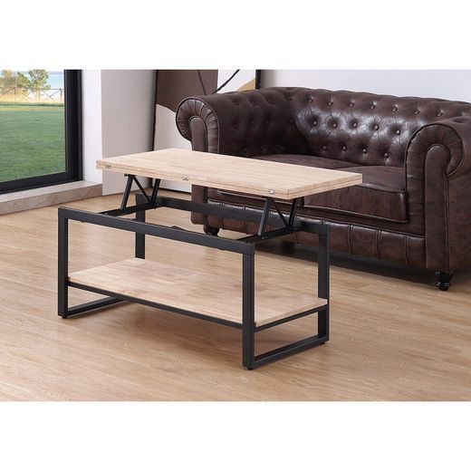 Stolik kawowy z podnoszonym blatem z dębu i metalu w kolorze jasnego naturalnego i czarnego, 100 x 45/90 x 47/62 cm | Steve