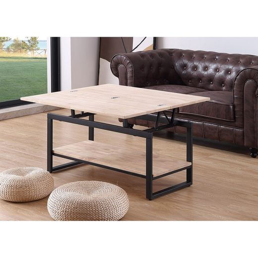 Stolik kawowy z podnoszonym blatem z dębu i metalu w kolorze jasnego naturalnego i czarnego, 100 x 45/90 x 47/62 cm | Steve