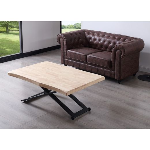 Table basse relevable en chêne et métal naturel clair et noir, 180 x 80 x 49/76 cm | Zoé