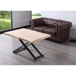 Table basse relevable en chêne et métal naturel clair et noir, 180 x 80 x 49/76 cm | Zoé