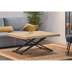 Table basse relevable en chêne et métal naturel clair et noir, 180 x 80 x 49/76 cm | Zoé