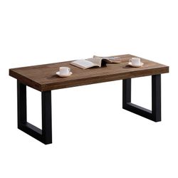 Table basse relevable en chêne et métal naturel foncé et noir, 120 x 60 x 47.5/62.5 cm | grenier
