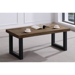 Table basse relevable en chêne et métal naturel foncé et noir, 120 x 60 x 47.5/62.5 cm | grenier