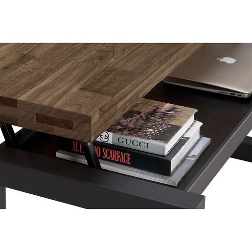 Table basse relevable en chêne et métal naturel foncé et noir, 120 x 60 x 47.5/62.5 cm | grenier