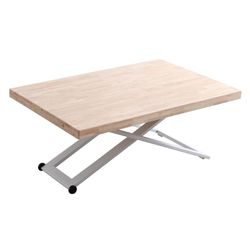 Gladde opklapbare salontafel van eikenhout en metaal in licht naturel en wit, 120 x 80 x 49/76 cm | zoë