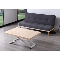 Gladde opklapbare salontafel van eikenhout en metaal in licht naturel en wit, 120 x 80 x 49/76 cm | zoë