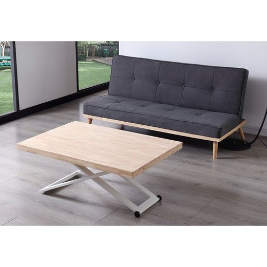 Gladde opklapbare salontafel van eikenhout en metaal in licht naturel en wit, 120 x 80 x 49/76 cm | zoë