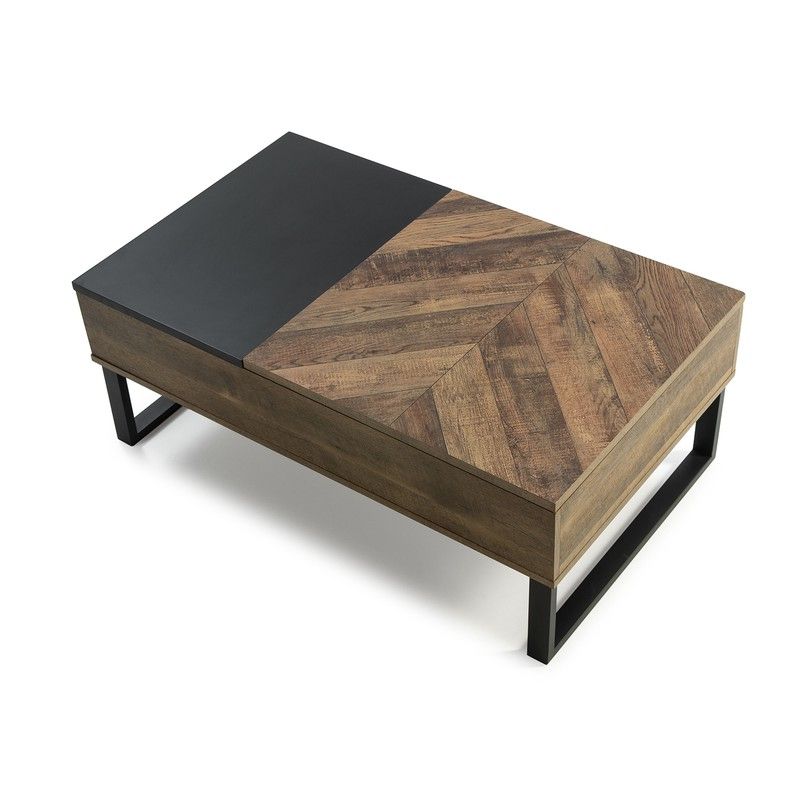 MIAMI Liftable Coffee Table in Lacquered Mdf and Natural/Black Paper