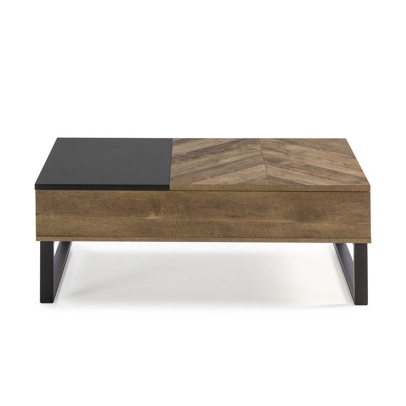 MIAMI Liftable Coffee Table in Lacquered Mdf and Natural/Black Paper
