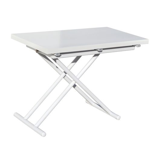 Höhenverstellbarer und ausziehbarer Couchtisch aus weißem Holz und Metall, 100 x 50/100 x 48/74,5 cm | oben unten