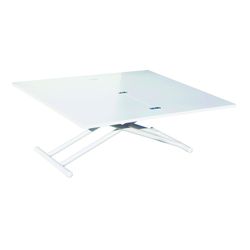 Höhenverstellbarer und ausziehbarer Couchtisch aus weißem Holz und Metall, 100 x 50/100 x 48/74,5 cm | oben unten