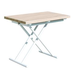 Höhenverstellbarer und ausziehbarer Couchtisch in Holz natur/weiß und Metall, 100 x 50/100 x 48/74,5 cm | oben unten