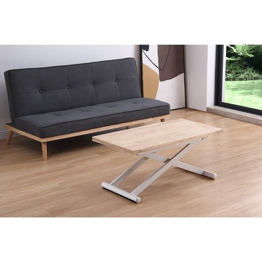 Höhenverstellbarer und ausziehbarer Couchtisch in Holz natur/weiß und Metall, 100 x 50/100 x 48/74,5 cm | oben unten