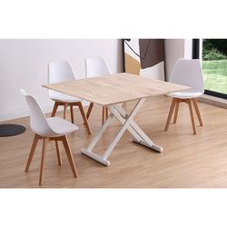 Höhenverstellbarer und ausziehbarer Couchtisch in Holz natur/weiß und Metall, 100 x 50/100 x 48/74,5 cm | oben unten