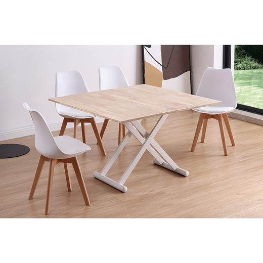 Höhenverstellbarer und ausziehbarer Couchtisch in Holz natur/weiß und Metall, 100 x 50/100 x 48/74,5 cm | oben unten