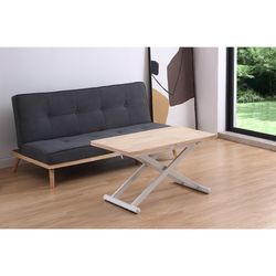 Höhenverstellbarer und ausziehbarer Couchtisch in Holz natur/weiß und Metall, 100 x 50/100 x 48/74,5 cm | oben unten