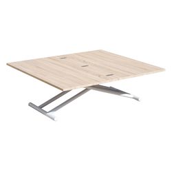 Höhenverstellbarer und ausziehbarer Couchtisch in Holz natur/weiß und Metall, 100 x 50/100 x 48/74,5 cm | oben unten