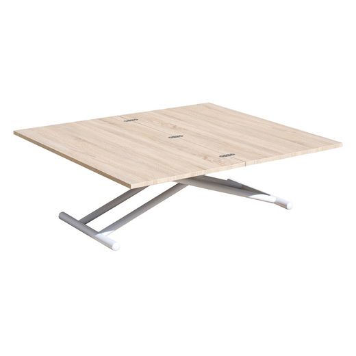 Höhenverstellbarer und ausziehbarer Couchtisch in Holz natur/weiß und Metall, 100 x 50/100 x 48/74,5 cm | oben unten