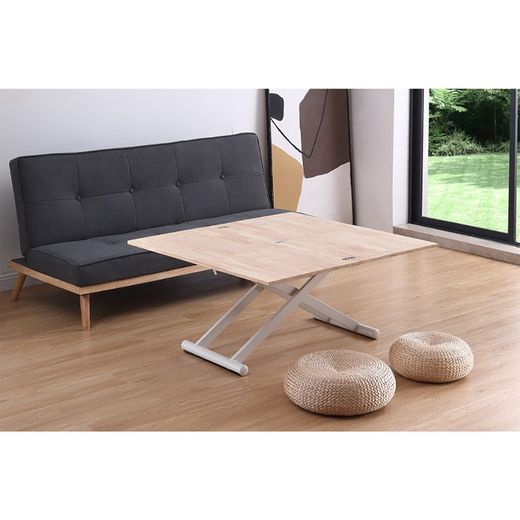 Höhenverstellbarer und ausziehbarer Couchtisch in Holz natur/weiß und Metall, 100 x 50/100 x 48/74,5 cm | oben unten