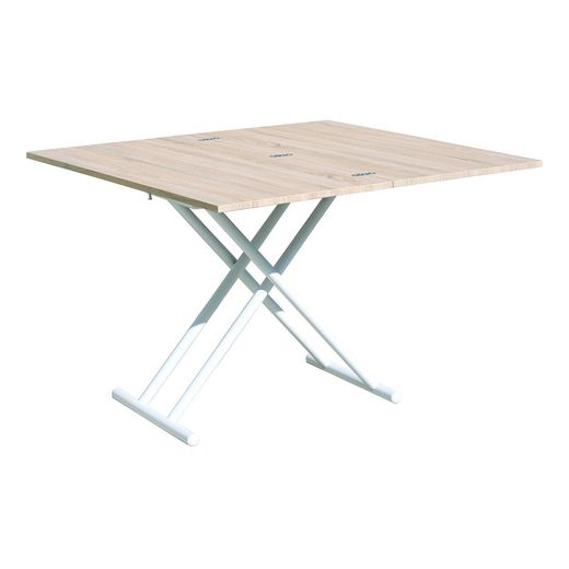 Höhenverstellbarer und ausziehbarer Couchtisch in Holz natur/weiß und Metall, 100 x 50/100 x 48/74,5 cm | oben unten