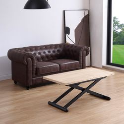 Table basse réglable en hauteur et extensible en bois naturel/noir et métal, 110 x 57/114 x 49/76 cm | Naturel