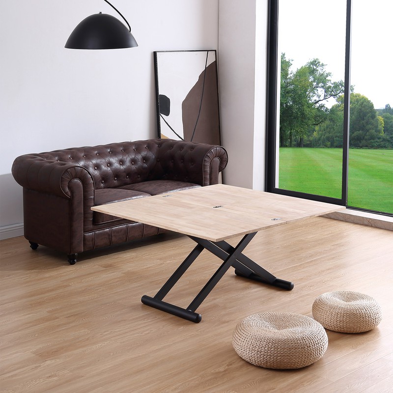 Mesa de centro elevable y extensible en madera de roble con pata metál –  Bechester