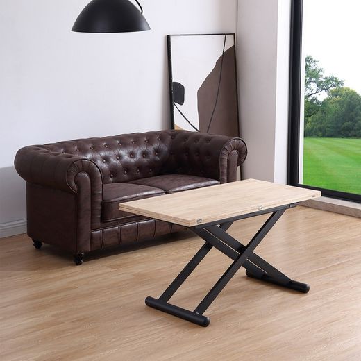 Table basse réglable en hauteur et extensible en bois naturel/noir et métal, 110 x 57/114 x 49/76 cm | Naturel