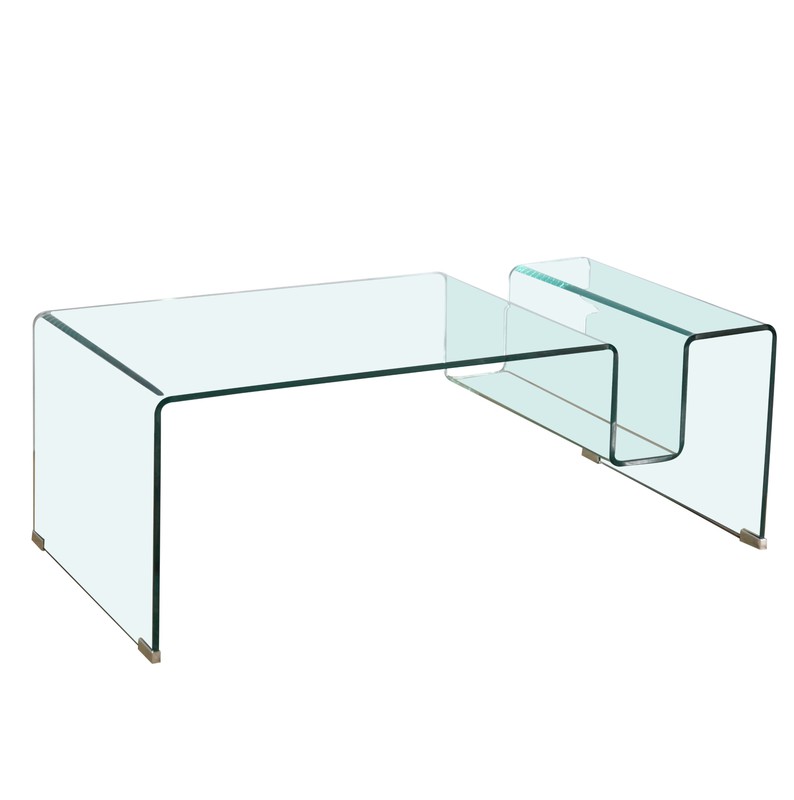 Gebogen glazen salontafel, 120 60 x 43 cm — Qechic