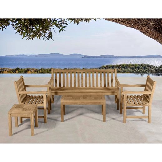 Tavolino da esterno in legno di teak color miele, 90 x 45 x 45 cm | Danao