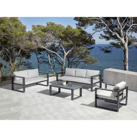 Conjunto de sofás para jardín de aluminio y olefina en antracita y gris | Nyland