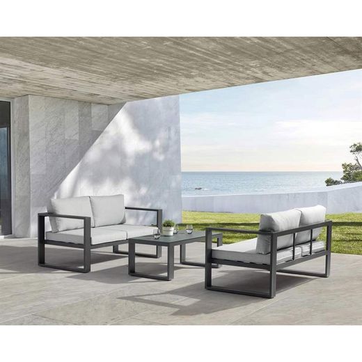 Conjunto de sofás para jardín de aluminio y olefina en antracita y gris | Nyland
