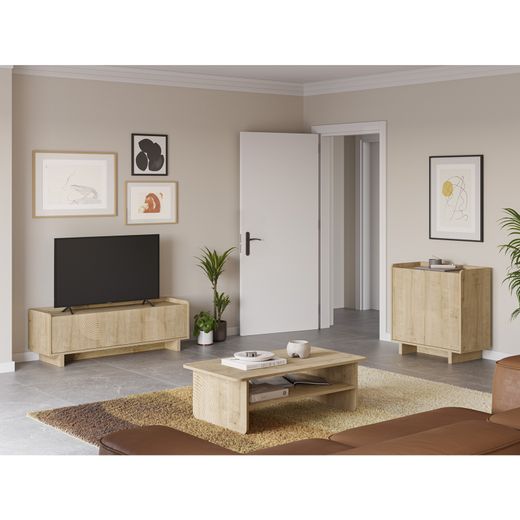 Rektangulært sofabord i træ i egetræsfarve, 110 x 60 x 35 cm | Daira