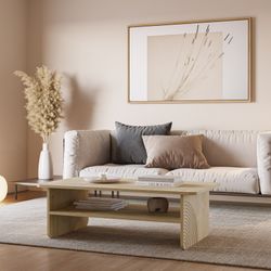 Rektangulært sofabord i træ i egetræsfarve, 110 x 60 x 35 cm | Daira