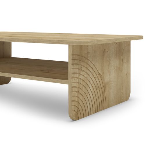 Rektangulært sofabord i træ i egetræsfarve, 110 x 60 x 35 cm | Daira