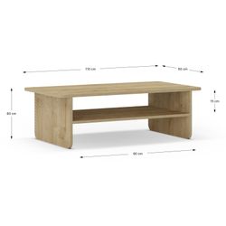 Rektangulært sofabord i træ i egetræsfarve, 110 x 60 x 35 cm | Daira