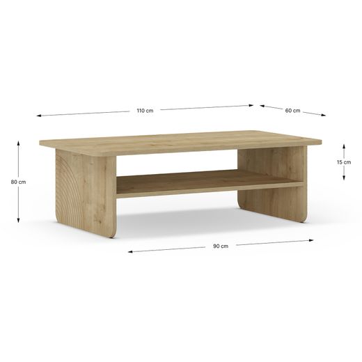 Rektangulært sofabord i træ i egetræsfarve, 110 x 60 x 35 cm | Daira