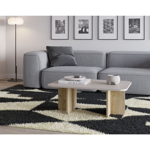 Rechteckiger Couchtisch aus Eiche und Creme, 100 x 60 x 42 cm | Hillary