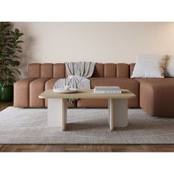 Rechteckiger Couchtisch aus Eiche und Creme, 100 x 60 x 42 cm | Hillary