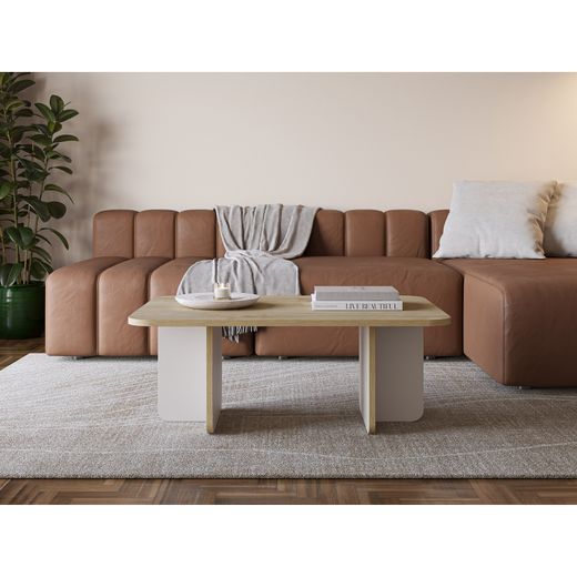 Rechteckiger Couchtisch aus Eiche und Creme, 100 x 60 x 42 cm | Hillary