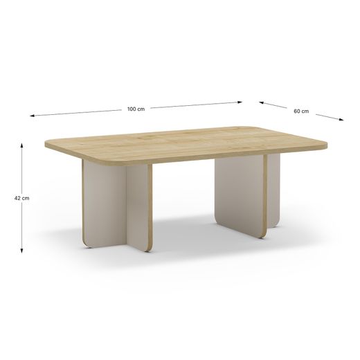 Rechteckiger Couchtisch aus Eiche und Creme, 100 x 60 x 42 cm | Hillary