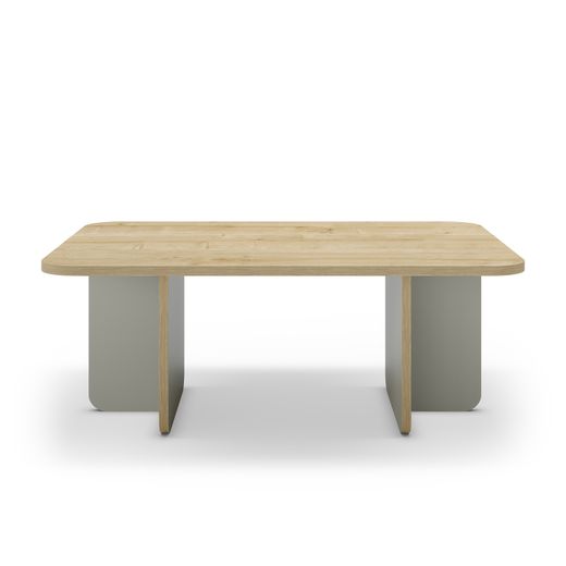 Prostokątny drewniany stolik kawowy w kolorze dębowym i zielonym, 100 x 60 x 42 cm | Hillary