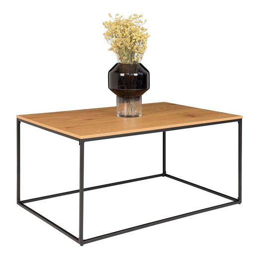 Rectangular coffee table made of wood and steel in oak and black, 60 x 90 x 45 cm | Vita