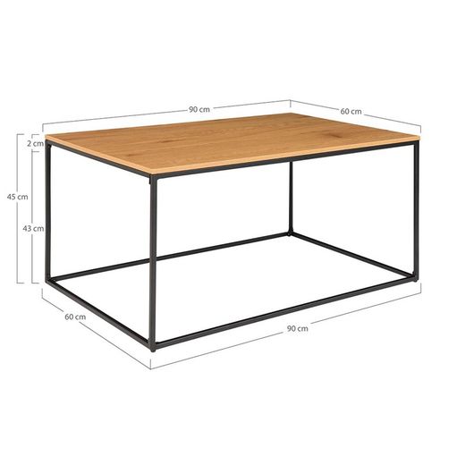 Rectangular coffee table made of wood and steel in oak and black, 60 x 90 x 45 cm | Vita