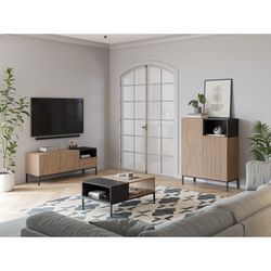 Mesa de centro retangular em madeira e metal, carvalho e preto, 90 x 56 x 40 cm | Cailin