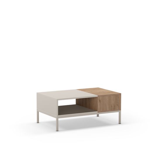 Mesa de centro rectangular de madera y metal en crema y color roble, 90 x 56 x 40 cm | Cailin