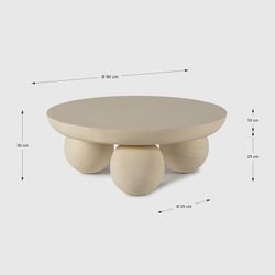Runder Couchtisch aus Mangoholz in Weiß, 90 x 90 x 35 cm | Ailen