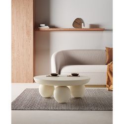 Runder Couchtisch aus Mangoholz in Weiß, 90 x 90 x 35 cm | Ailen