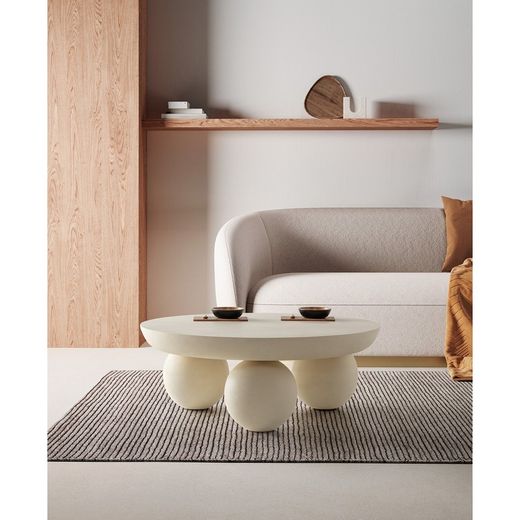 Runder Couchtisch aus Mangoholz in Weiß, 90 x 90 x 35 cm | Ailen